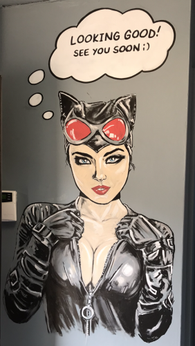 Cat-woman mural hand painted at C&S Fitness Bridgwater