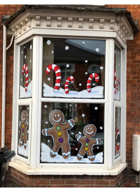 Christmas Window art - Gingerbread men and Candy Canes