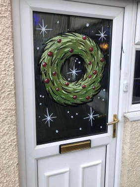 Christmas Window art - Wreath on door