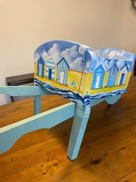 Custom wheelbarrow painted with a beach theme