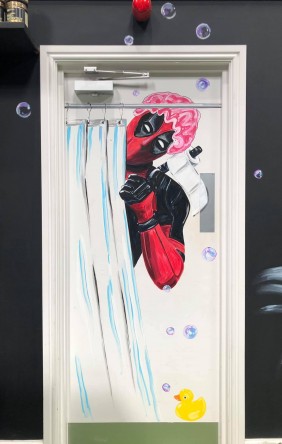 Deadpool bathroom Door art