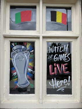 Euro2024 windows painted at The Griffin Warmley