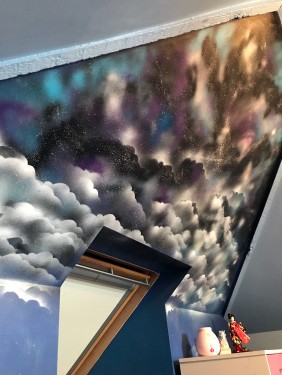 Galaxy Cosmo and clouds children's bedroom wall art