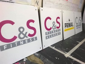 Hand Painted Logos to Wood for C&S Fitness Bridgwater