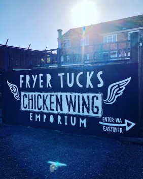 Large External chalkboard sign - Fryer Tucks Chicken Wing Emporium