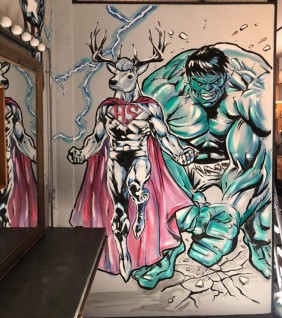 Marvel mural at The Handsome Stag Barbers Bridgwater
