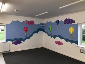 Nursery mural - Hot Air Ballons / clouds / Animals