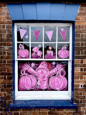 Pink Halloween windows - Cancer Research UK - The Commercial Inn Bridgwater