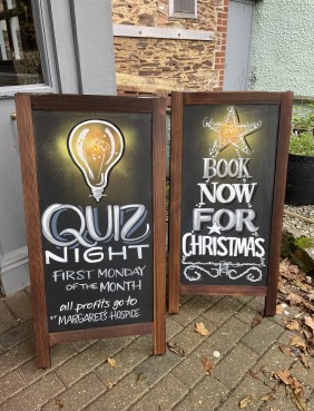 Quiz night and Christmas booking A-boards for The Maypole
