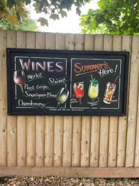 Summer Drinks and wines - outside chalkboard at the Compass Tavern