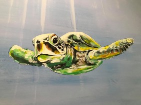 Turtle hand painted to mural