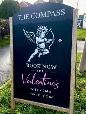 Valentines A-board at The Compass Tavern
